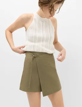 Cotton Rich Utility Wrap Skort Dark Khaki female - M&S - FashionsVida