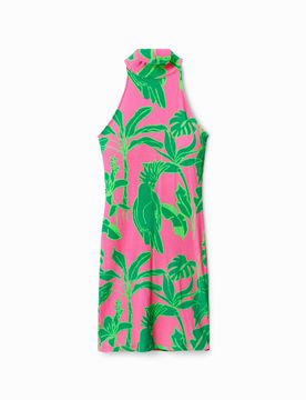 Robe courte encolure dos nu, Viscose, Rouge, XS