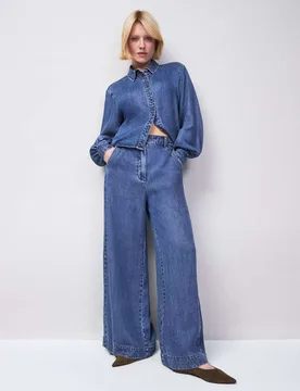 Purre Lyocell Mid Rise Wide Leg Jeans Blue Denim female - RO&ZO - FashionsVida