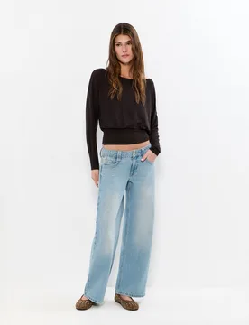 Vaquero ancho de mujer con cintura ancha - Brownie - FashionsVida