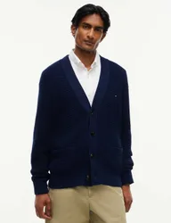 Pure Cotton Waffle Cardigan Dark Navy male