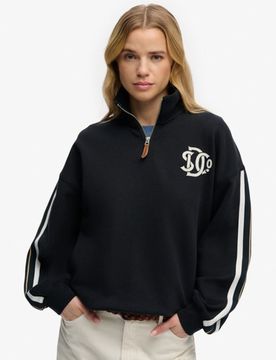 Superdry Damen Baumwolle Applikation Country Club Sweatshirt Mit Reißverschluss, MarineBlau & Weiß, Größe: 42