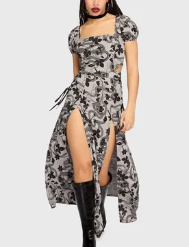 Gothic Langer Rock - Mourning Muse - Venomous Rose Skirt - S bis 4XL - für Damen - Größe 4XL - grau/schwarz - Frauen - female - Killstar - FashionsVida