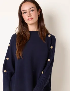 Long Sleeve Military Button Jumper - S/M / NAVY - female - Blue Vanilla - FashionsVida