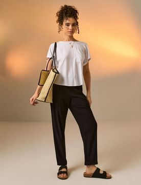 Pantaloni straight leg in viscosa - nero