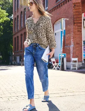 Street One 3/4-Arm Bluse mit Split Neck und Print female Schwarz