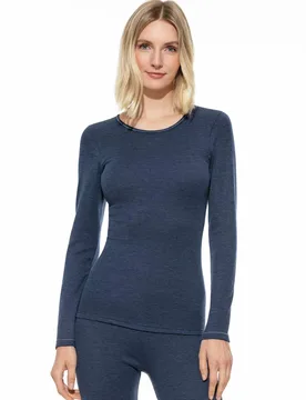 Thermo-Langarmshirt, normale Größen, Farbe Blau, 40, feiner Baumwollmix von innen angeraut Damen - Walbusch - FashionsVida