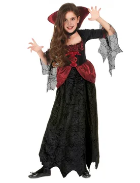 Edle Vampirin Halloween Kinderkostüm schwarz-rot - KARNEVAL-MEGASTORE - FashionsVida