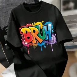Camiseta de cuello redondo con estampado de letras coloridas para adolescentes, top casual suave de verano para niños