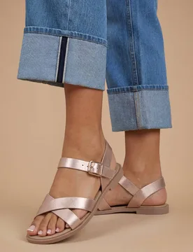 Women's Florence Faux Leather Cross Strap Flat Sandals in Rose Gold Size: 4 - Rose Gold - Size: 4 - Dorothy perkins - FashionsVida