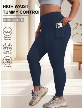 Leggings de cintura alta con bolsillos para mujer talla grande, leggings de entrenamiento con control de abdomen no transparentes, leggings de fitness - Shein - FashionsVida
