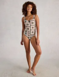 Printed Square Neck Swimsuit Navy Mix female