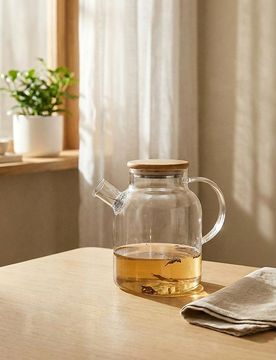 Teiera con coperchio in bambù - clear