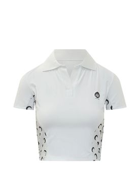 Ribbed Polo Shirt with Printed Logo and Moon-Shaped Inserts