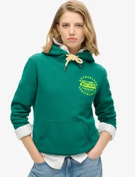 Superdry Damen Hoodie mit Neonfarbener Grafikstickerei Grün - Größe: 44 - 79.99 - FashionsVida