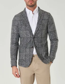 Giacca bianca e nera in maglia di misto lana a motivo Principe di Galles - Paul Baker - FashionsVida