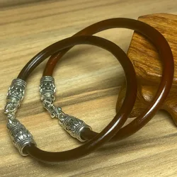 Chicken Blood , Authentic Ancient Style, Tibetan Silver, Original Vine , Fine Wood Bracelet, Couple's J