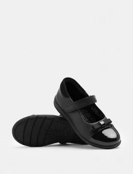 Kids' Leather Bow School Shoes (8 Small-2 Large) Black Female - M&S - FashionsVida