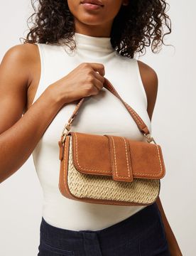 Tichin petit sac bandoulière avec rabat effet raphia