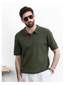 Lapel Men's Knitted Polo Shirt Short-sleeved Summer Thin Vertical Striped Slim-fit Casual Elastic T-shirt - Aliexpress - FashionsVida