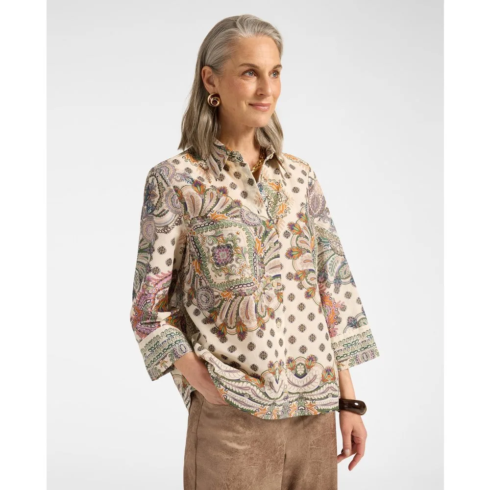 Camisa de mujer de muselina estampada con mangas de tres cuartos ajuste regular cierre con botones - Elena Miró - FashionsVida