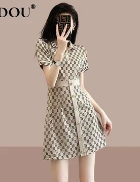 Summer New Korean Fashion Polo-neck Printing Mini Dress Lady Short Sleeve Waist Trend Robe Women Casual Slim Vestidos De Fiesta - Aliexpress - FashionsVida