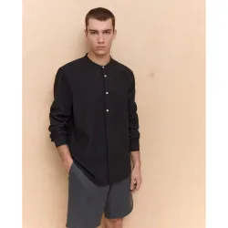 Camisa de hombre manga larga lino algodón lisa mao
