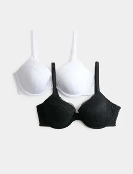 Pack Jasmine Lace Wired Demi Cup Bras (A-E) Black Mix female - M&S - FashionsVida