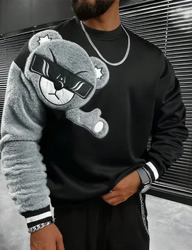 Sudadera holgada de cuello redondo con mangas largas y caídas, con estampado de oso, para hombre. Sudadera de diseñador, sudadera gráfica, sudadera - Shein - FashionsVida