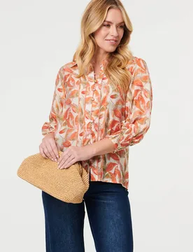 Lace Trim Long Balloon Sleeve Shirt - Orange - Size: 16 - Izabel London - FashionsVida