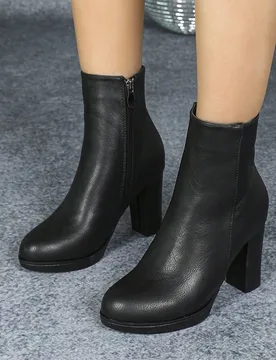 Botines de mujer de moda para otoño/invierno 2025, con puntera redonda, tacón grueso y plataforma, versión coreana de botines cortos con plataforma - Shein - FashionsVida