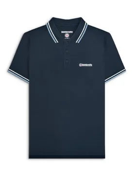 Mens Navy White Twin Tipped Polo Shirt - Male - Navy - Large - Lambretta - FashionsVida