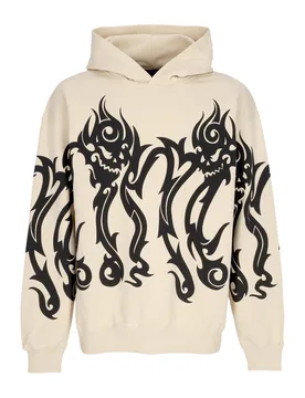 Felpa Leggera Cappuccio Uomo Tribal Skull Hoodie Cream - Octopus - FashionsVida