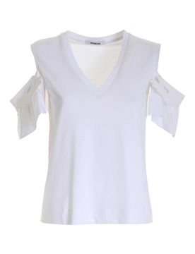 T-shirt con applicazione sulle maniche bianca