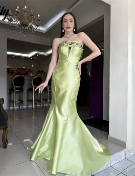 Lily Mint Green Strapless Evening Dress Stain Mermaid Prom Dresses Sequin Embroidered Beading robe de bal for Women Customized - Aliexpress - FashionsVida
