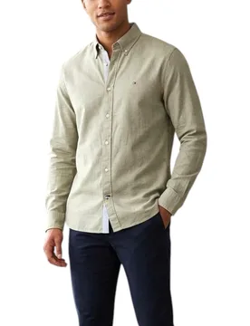 Mens Shirts Regular Fit Oxford Long Sleeve Casual Cotton Formal - Lime Green - Size X-Large - Tommy hilfiger - FashionsVida
