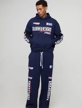 Herren Oversized Boxy Moto Grafik Hoodie Sweatshirt Navy Größe Medium - boohooMAN - FashionsVida