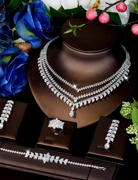 HIBRIDE New Light Luxury Exquisite Triple Tassel Necklace Earrings Bracelet Set Women's Dress Jewelry Dubai Wedding Gift S-972 - Aliexpress - FashionsVida