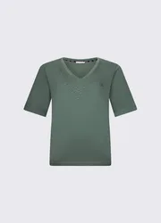 T-shirt con strass donna verde militare