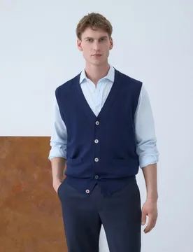 Chaleco de hombre abierto botones liso 100% lana merino - Emidio Tucci - FashionsVida