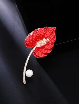 Red Calla Lily Brooch with Zircon Inlay and Freshwater Pearl High-end Luxury Suit Coat Pin Red Leaf Flower Brooch - Aliexpress - FashionsVida