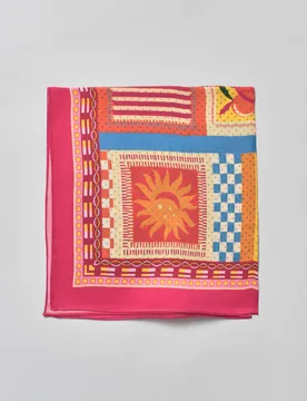 Foulard fucsia in modal con stampa tropicale e dettagi geometrici - Pellizzari - FashionsVida