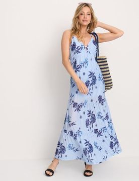 Abito midi con spalline a stampa floreale - multicolor