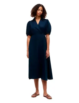 Robe Midi à Manches Courtes Ww0ww51011 Dark Night Navy 36