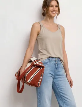 Top mit V-Neck und Knotendetail female Beige
