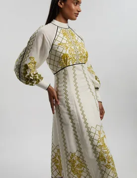 Petite Voile Embroidered Cutwork Balloon Sleeve Woven Maxi Dress - Ivory - Size: 14 - Karen millen - FashionsVida