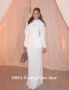 VINES White Party Dress Long Sleeve Evening Dress with Twisted Cape فستان سهرة Mermaid Prom Gown for Women Customized - Aliexpress - FashionsVida