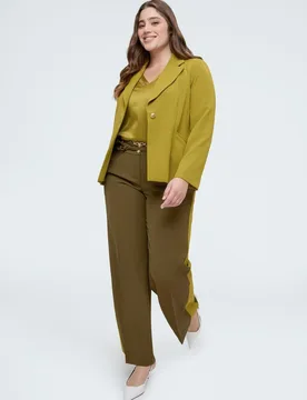 Pantalones de mujer wide leg bicolor cierre con botón y cremallera delante y elástico detrás para el máximo confort - Fiorella Rubino - FashionsVida