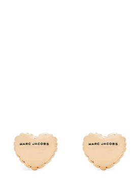 Heart Balloon Earrings in Brass with Heart & Logo Details