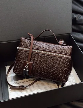 Pieza Bolso de mano pequeño de mujer de alta calidad, unicolor, PU con estampado de cuadros tejidos, bolso de mano con asa, bolso bandolera, bolso de - Shein - FashionsVida